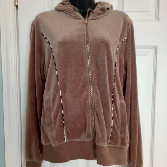 Calvin Klein Woman's Tan Hooded Front-Zip Velour Hoodie (M) - Picture 1 of 5